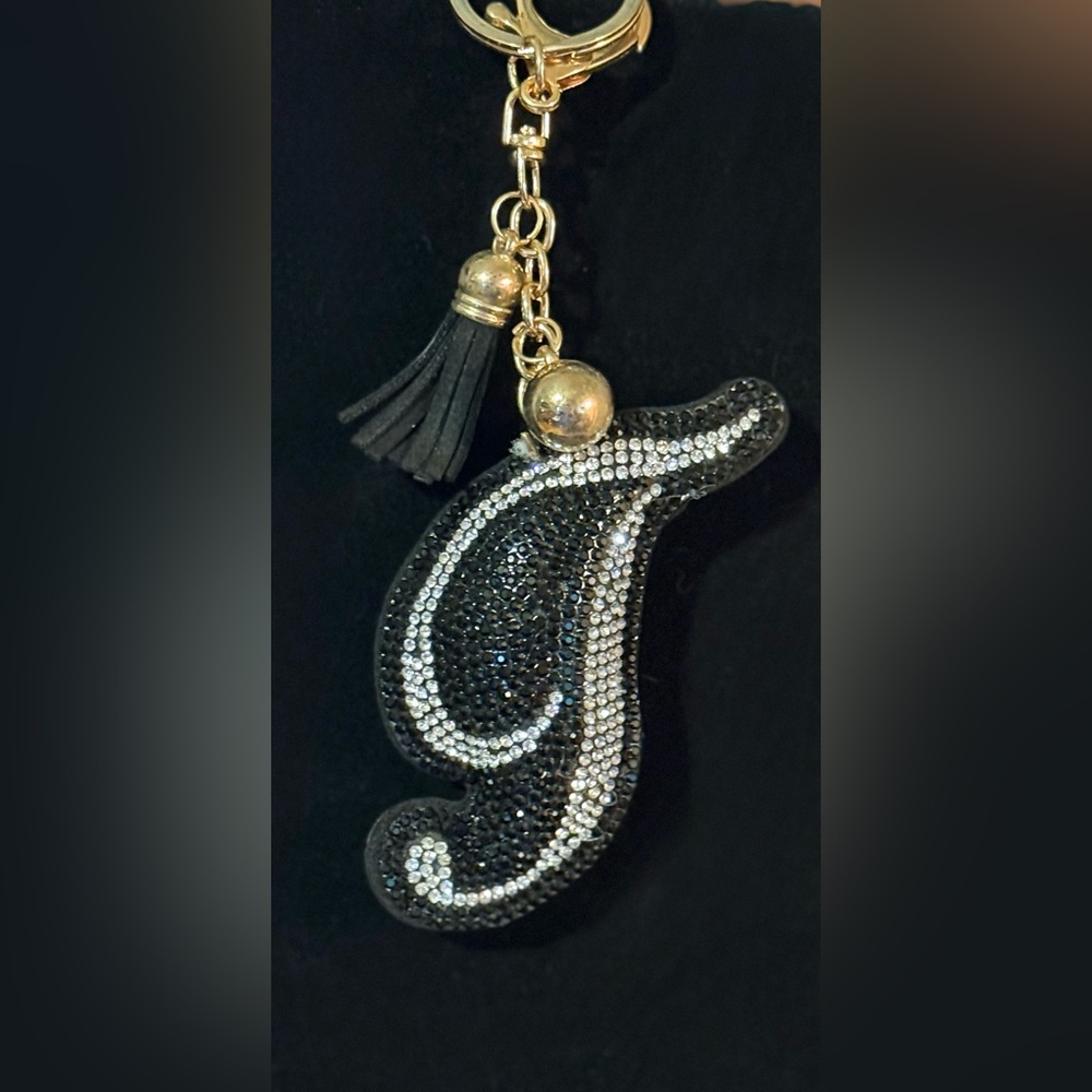 Initial Rhinestone Bag Charm Keyring - Picture 2 of 4